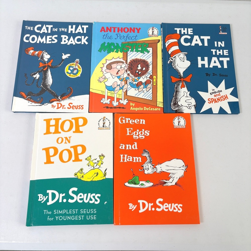 Dr. Seuss Childrens Books Lot 5 Hardcover Cat in the Hat Green Eggs and Ham Hop